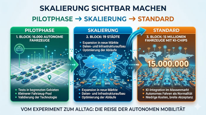 Infografik mit Zahlen zur Verbreitung autonomer Fahrzeuge in China und deren Skalierung