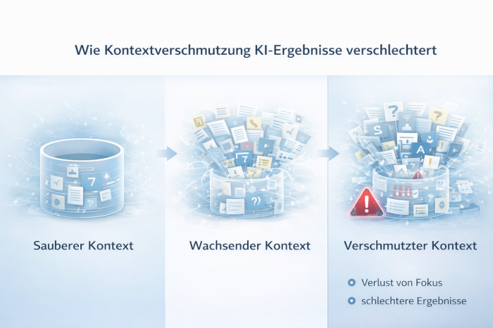 Darstellung von Kontextverschmutzung in KI durch zunehmende Vermischung von Informationen
