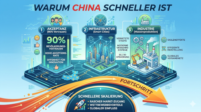 Grafik, die zeigt, welche Faktoren das schnelle Wachstum autonomer Fahrzeuge in China ermöglichen